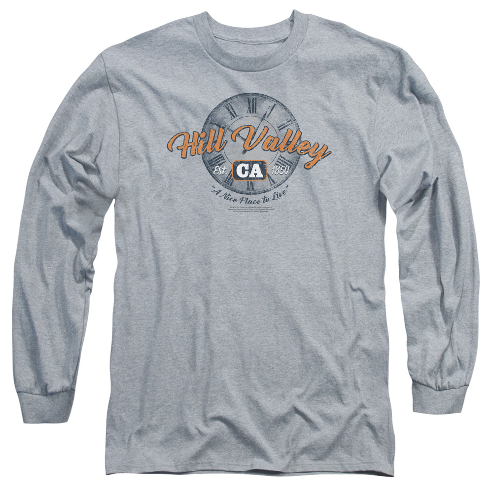 UNI1125-AL-4 Back to the Future Hill Valley Adult Long Sleeve T-Shirt, Athletic Heather - Extra Large