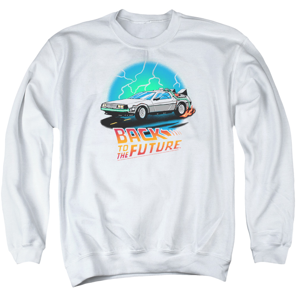 UNI1127-AS-2 Back to the Future Bttf Airbrush Adult Crewneck Sweatshirt, White - Medium