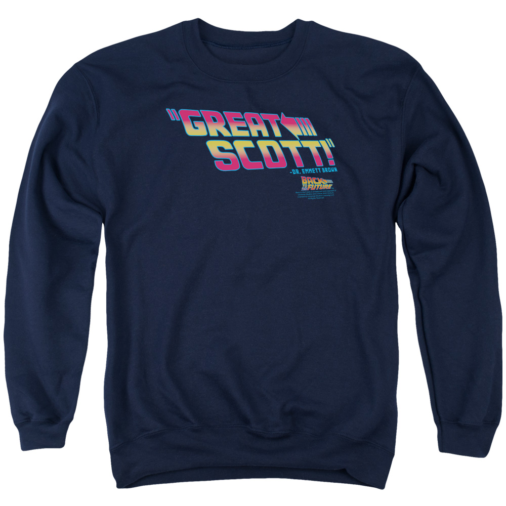 UNI277-AS-3 Back to the Future Great Scott Adult Crewneck Sweatshirt, Navy - Large