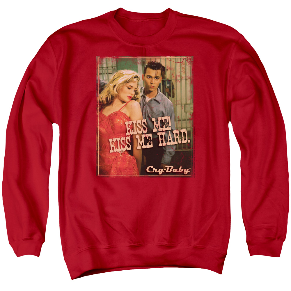 UNI183-AS-1 Cry Baby Kiss Me Adult Crewneck Sweatshirt, Red - Small