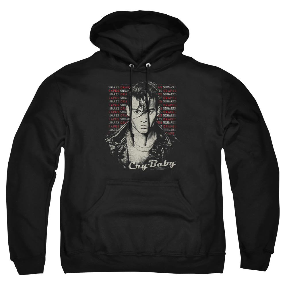 UNI184-AFTH-1 Cry Baby Drapes & Squares Adult Pullover Hoodie, Black - Small