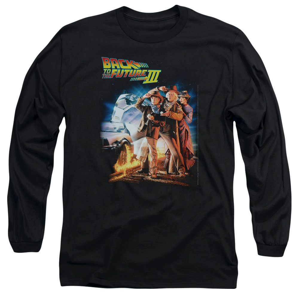 UNI310-AL-6 Back to the Future III Poster Adult Long Sleeve T-Shirt, Black - 3X