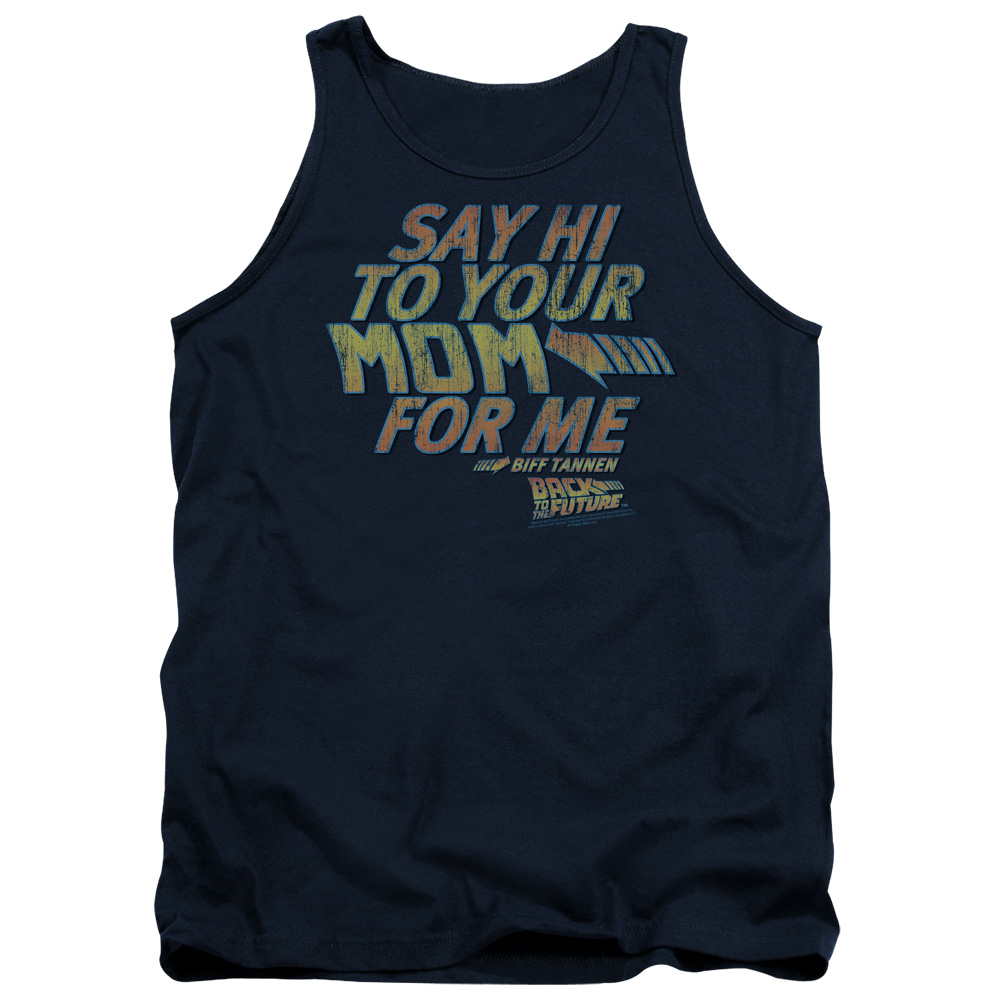 UNI351-TK-2 Back to the Future Say Hi Adult Tank Top, Navy - Medium