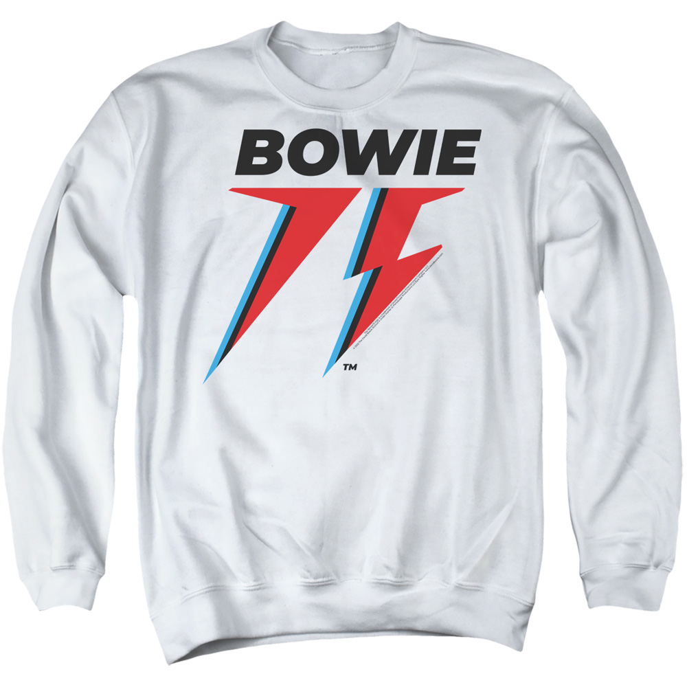 BOWIE187-AS-2 David Bowie 75 Logo Adult Crewneck Sweatshirt, White - Medium