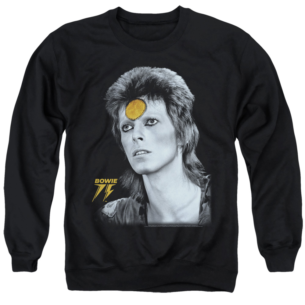BOWIE195-AS-6 David Bowie Golden Bowie Adult Crewneck Sweatshirt, Black - 3X