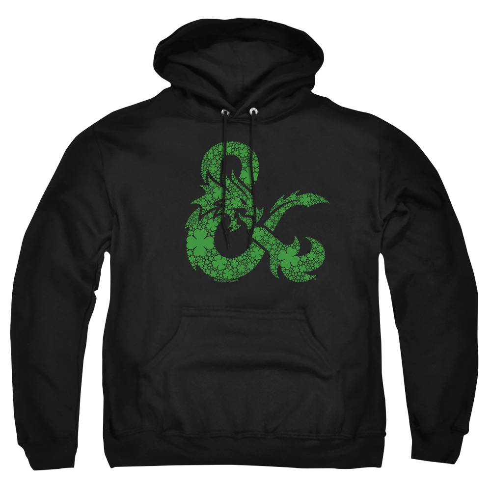 HBRO10278SPD-AFTH-2 Dungeons & Dragons St. Patricks Day Shamrock Logo Adult Pullover Hoodie, Black - Medium