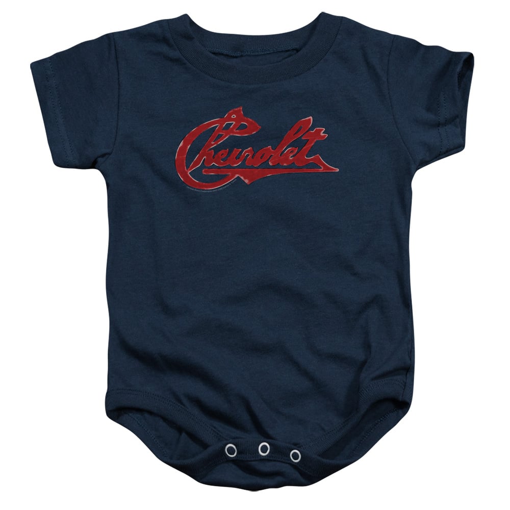 CHV109-SS-2 Chevrolet Script Distressed Infant Snapsuit, Navy - Medium - 12 Month