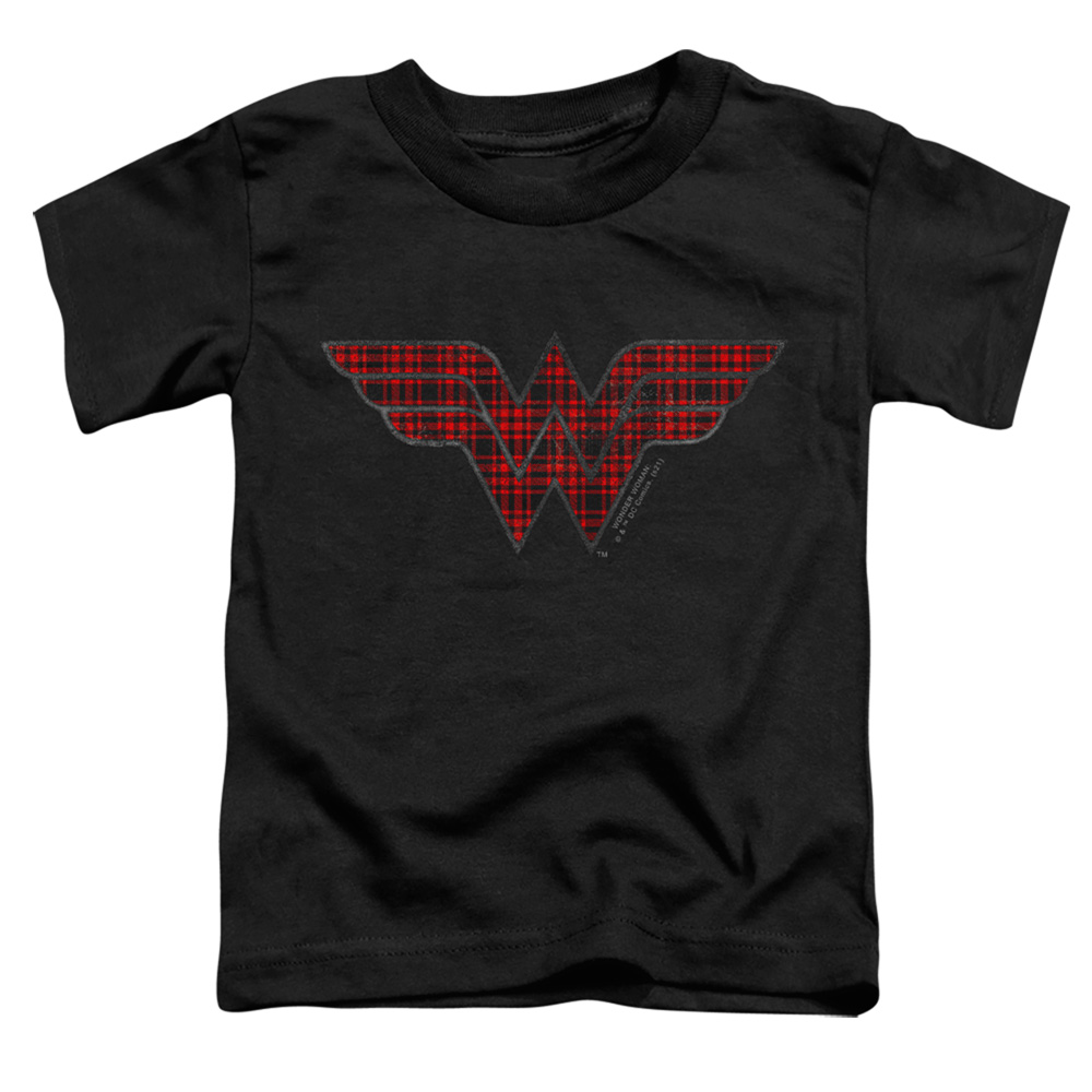 JLA1228-TT-3 DC Wonder Woman Plaid Wonder Woman Logo Toddler Short Sleeve T-Shirt, Black - Large 4T