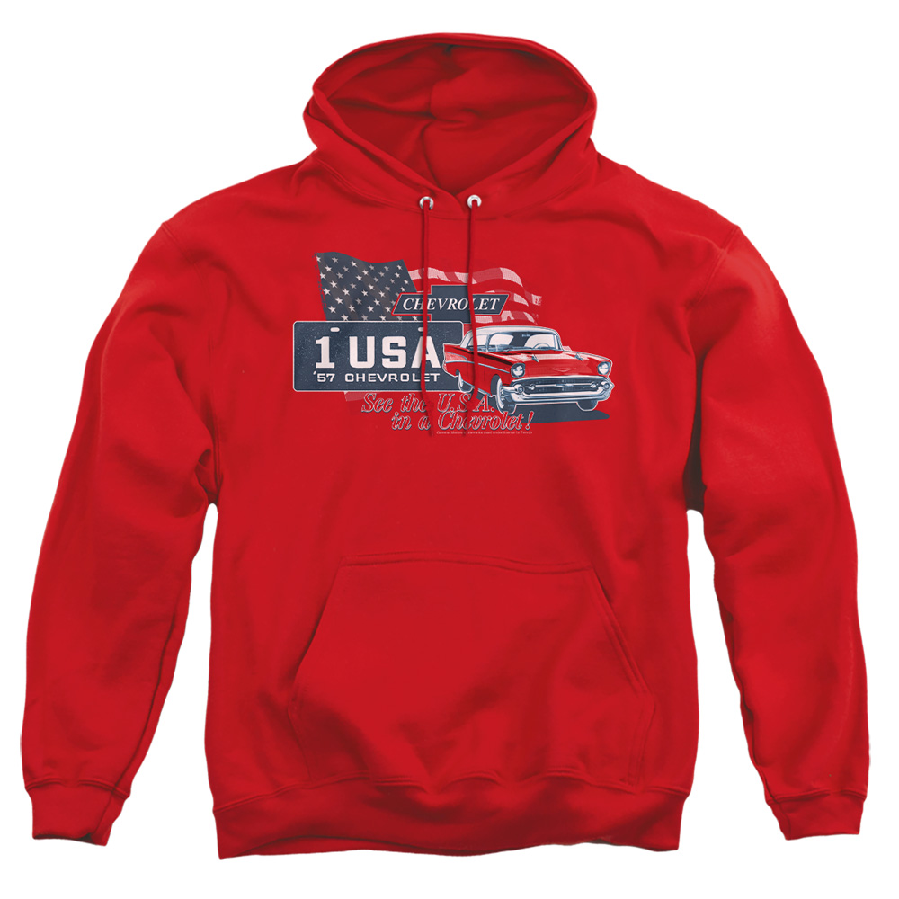 CHV127-AFTH-6 Chevrolet See The Usa Adult Pullover Hoodie, Red - 3X