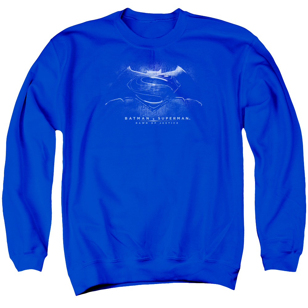 BVS104E-AS-2 Batman vs Superman BW Logo Adult Crewneck Sweatshirt, Royal - Medium