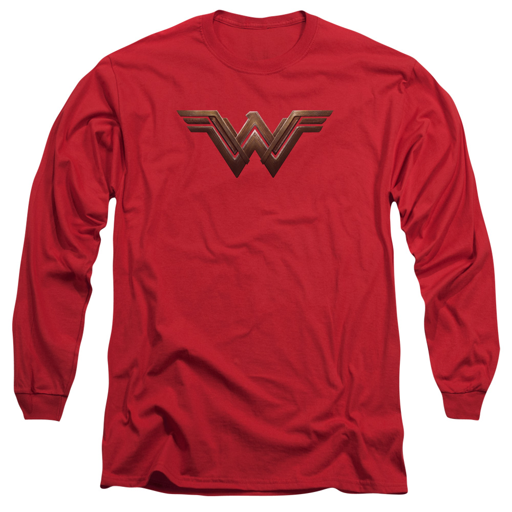 BVS105-AL-2 Batman vs Superman WW Shield Adult Long Sleeve T-Shirt, Red - Medium