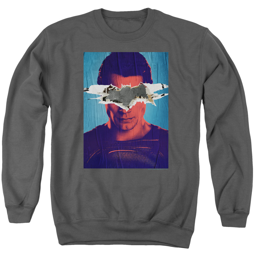 BVS140-AS-2 Batman vs Superman Poster Adult Crewneck Sweatshirt, Charcoal - Medium