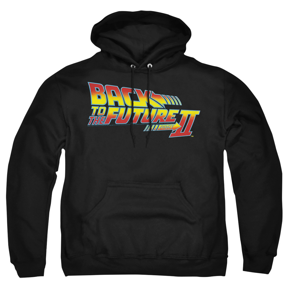 UNI341-AFTH-4 Back to the Future II Logo Adult Pullover Hoodie, Black - Extra Large