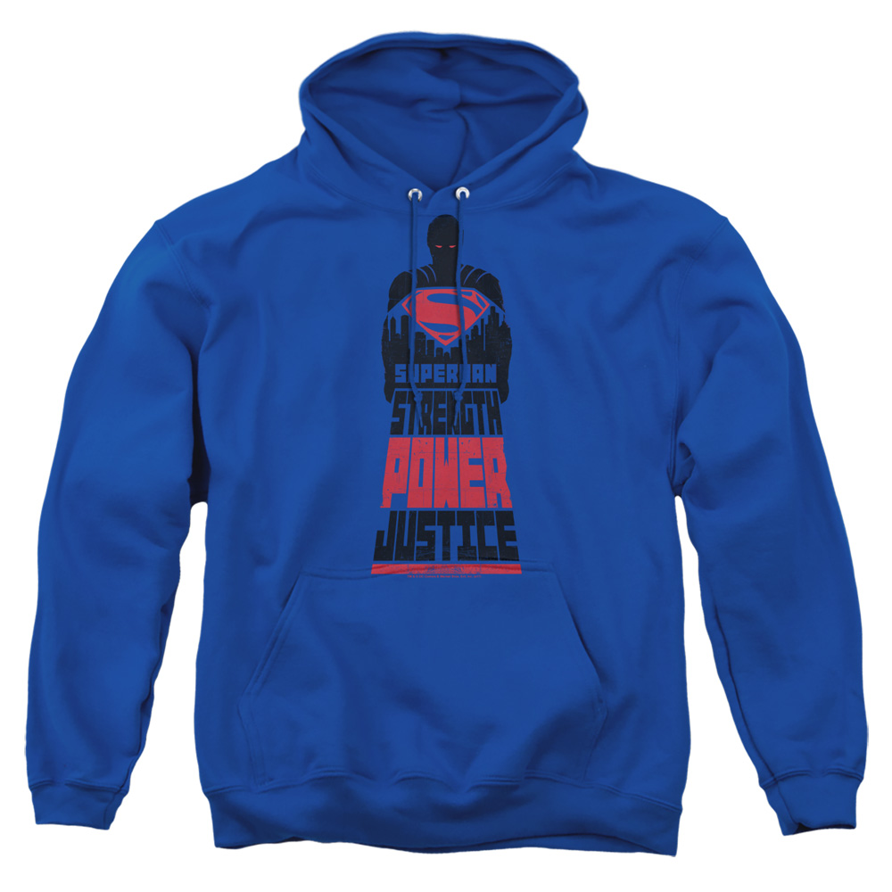 BVS196-AFTH-3 Batman vs Superman Super Justice Adult Pullover Hoodie, Royal - Large
