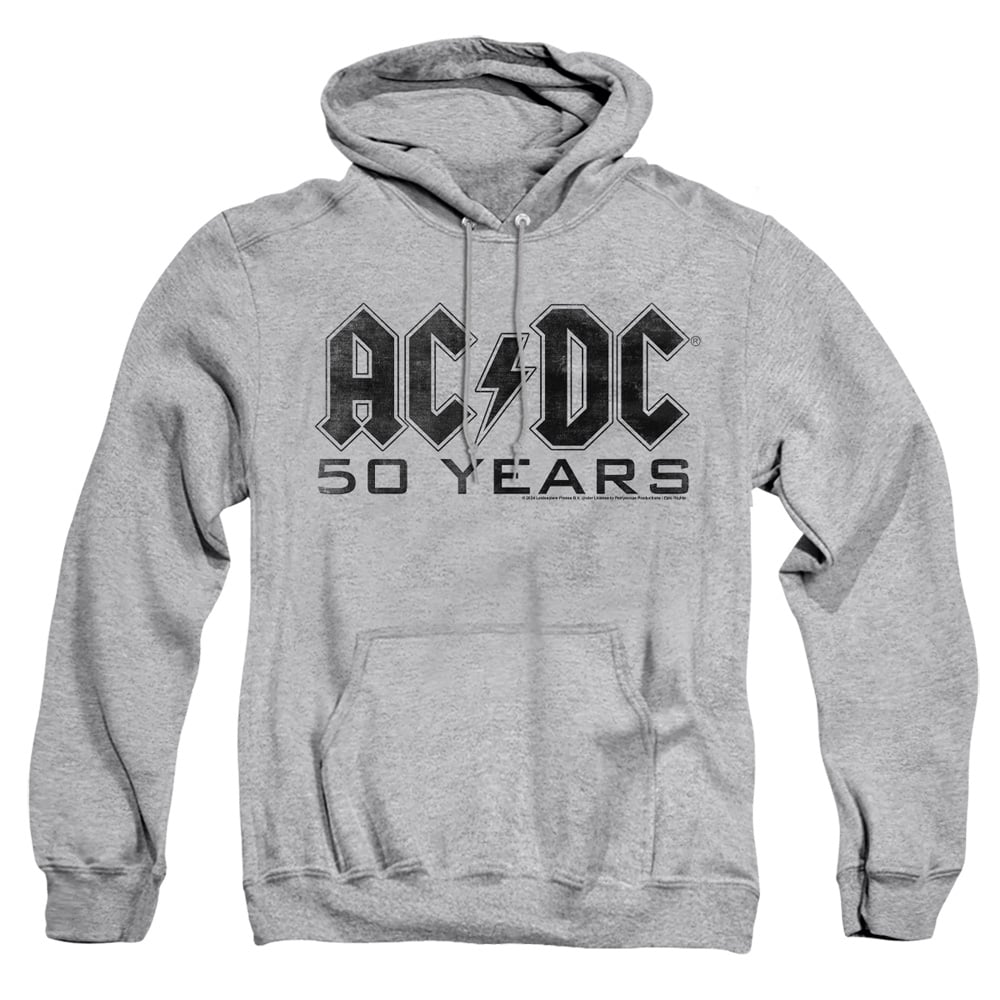 ACDC376-AFTH-5 ACDC 50 Years Logo Black Adult Pullover Hoodie, Athletic Heather - 2X