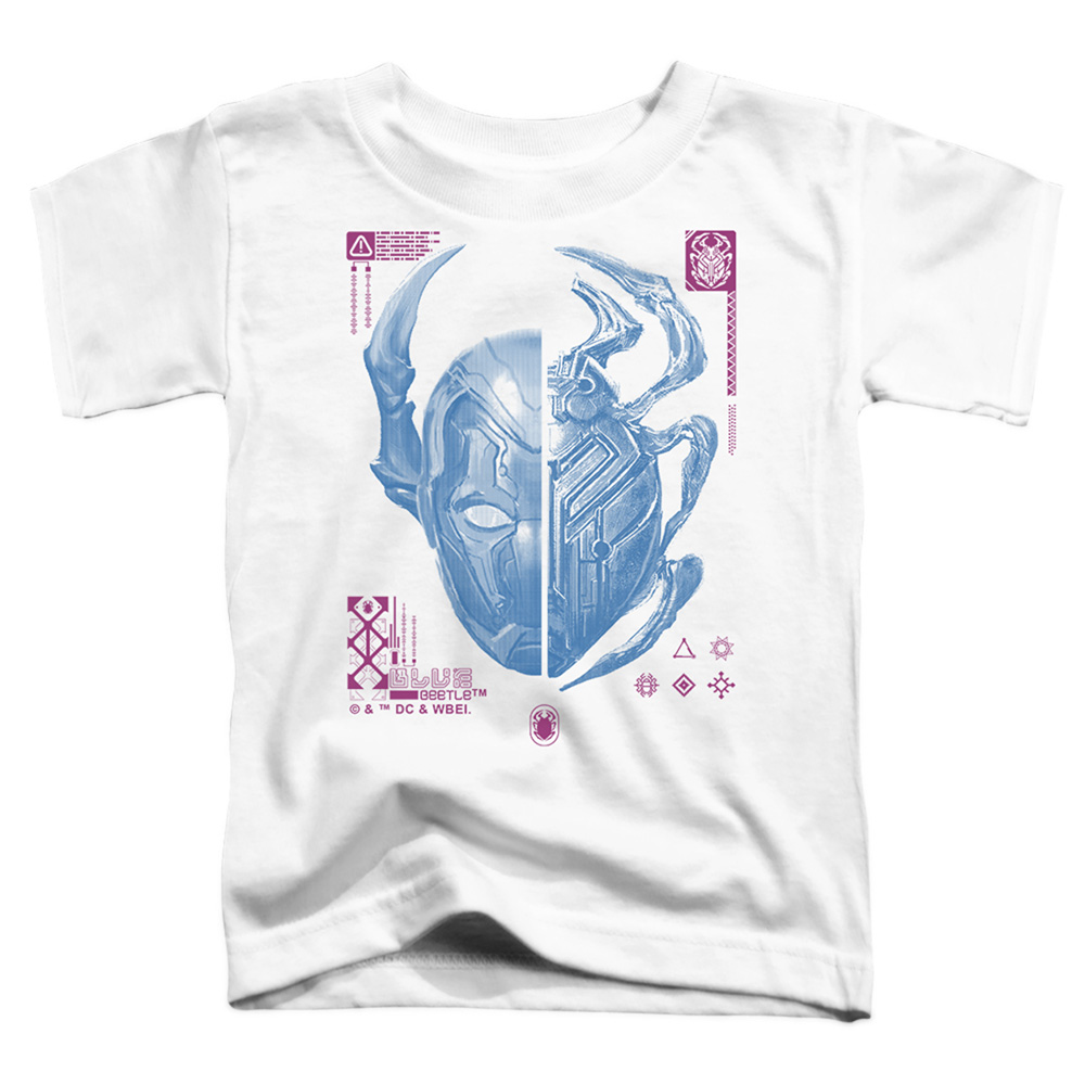 BBTL10016-TT-2 Blue Beetle 2023 Split Beetle Toddler Short Sleeve T-Shirt, White - Medium 3T