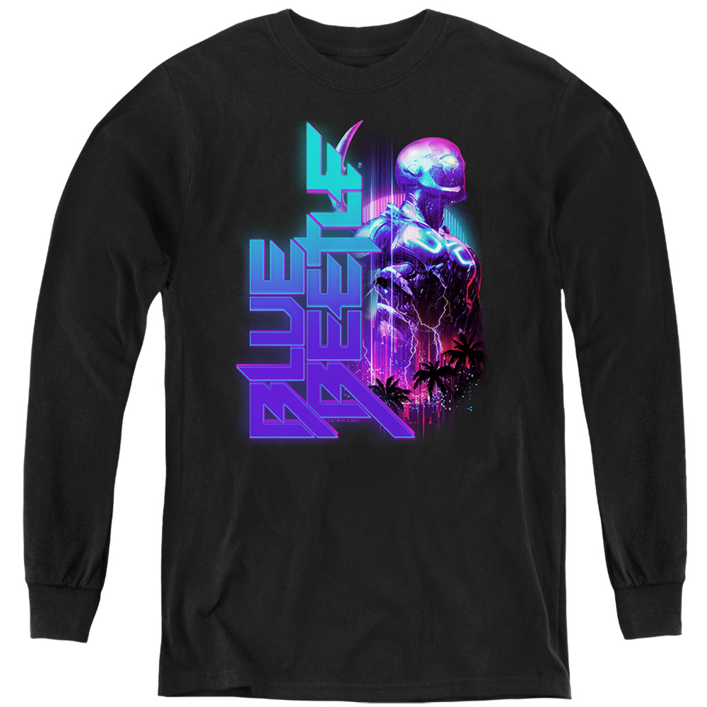 BBTL10006-YL-2 Blue Beetle 2023 Lightning Long Sleeve Youth T-Shirt, Black - Medium