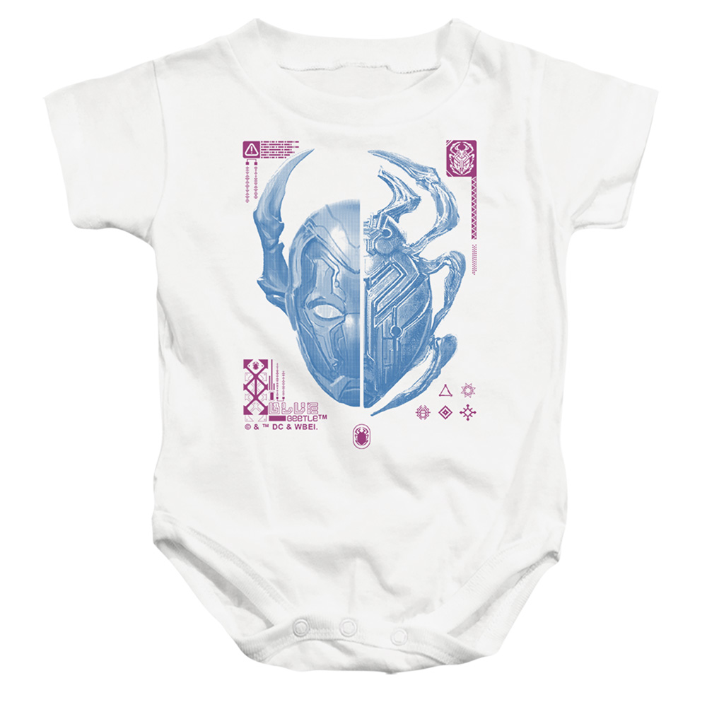 BBTL10016-SS-2 Blue Beetle 2023 Split Beetle Infant Snapsuit, White - Medium - 12 Month