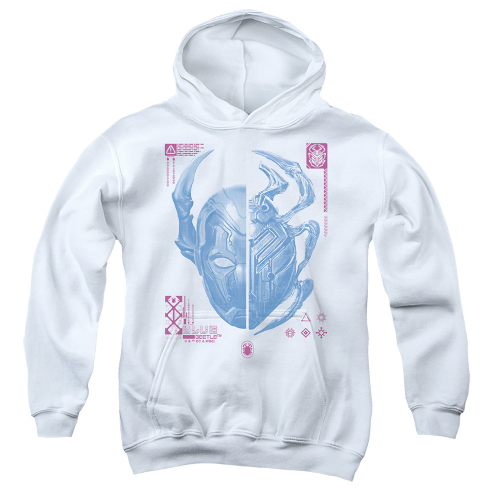 BBTL10016-YFTH-2 Blue Beetle 2023 Split Beetle Youth Hooded Sweatshirt, White - Medium