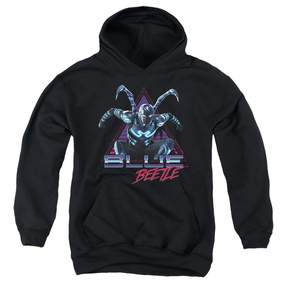 BBTL10008-YFTH-3 Blue Beetle 2023 Leaping Triangle Youth Hooded Sweatshirt, Black - Large