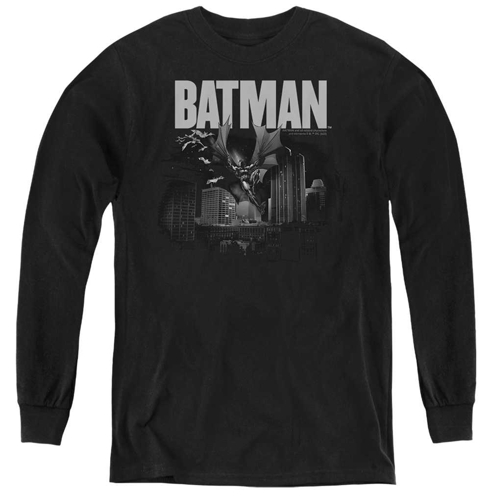 BM3481-YL-2 Batman Light Blueline Long Sleeve Youth T-Shirt, Black - Medium