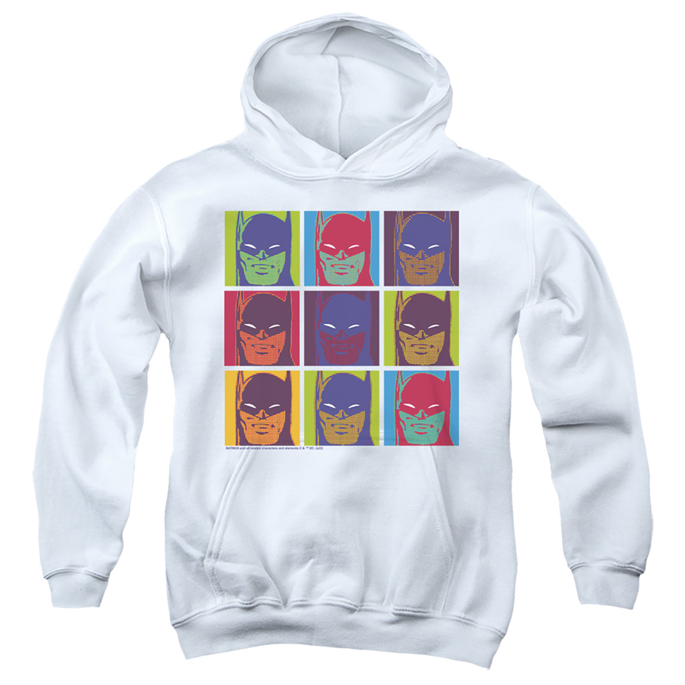 BM3489-YFTH-2 Batman Pop Art Batman 2 Youth Hooded Sweatshirt, White - Medium