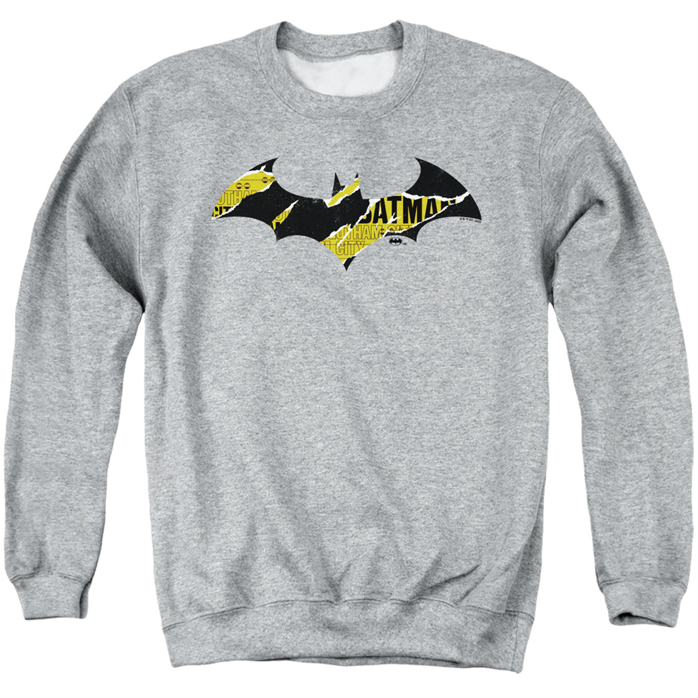 BM3563-AS-4 Batman Torn Gotham Logo Adult Crewneck Sweatshirt, Athletic Heather - Extra Large