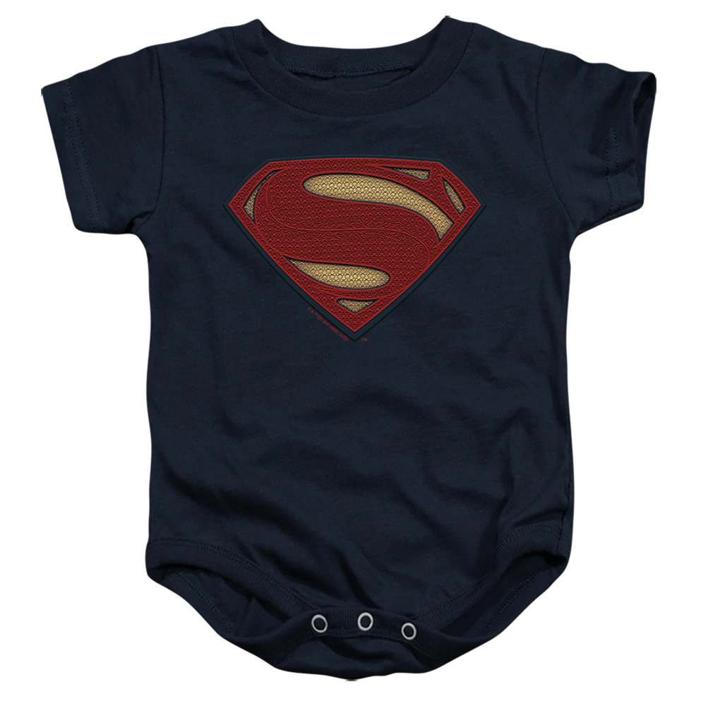 BVS239-SS-1 Batman vs Superman Costume Shield Infant Snapsuit, Navy - Small - 6 Month