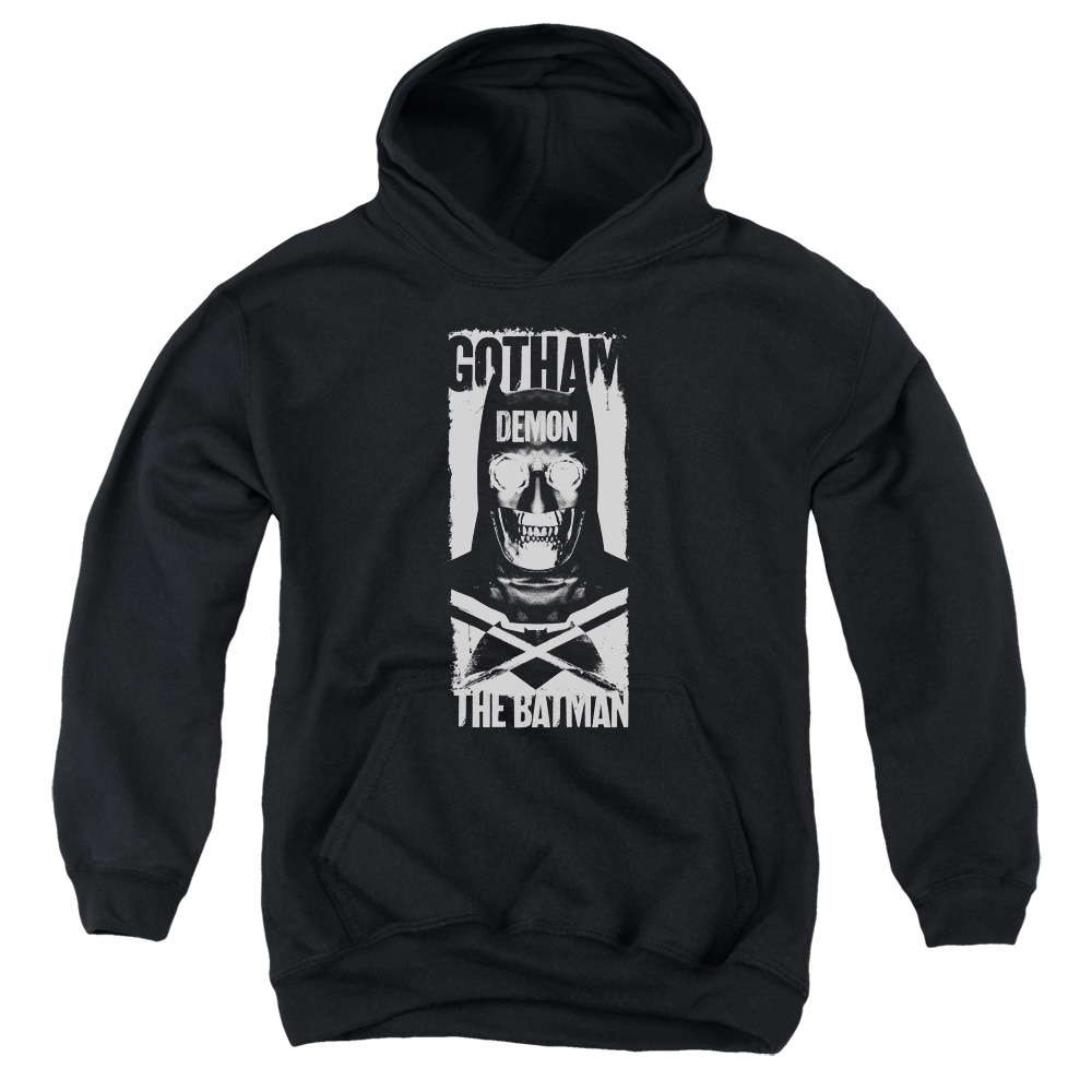 BVS212-YFTH-2 Batman vs Superman Demon Bat Youth Hooded Sweatshirt, Black - Medium