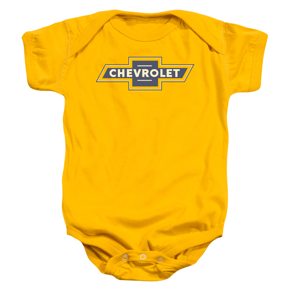 CHV111-SS-2 Chevrolet Blue & Gold Vintage Bowtie Infant Snapsuit, Gold - Medium - 12 Month