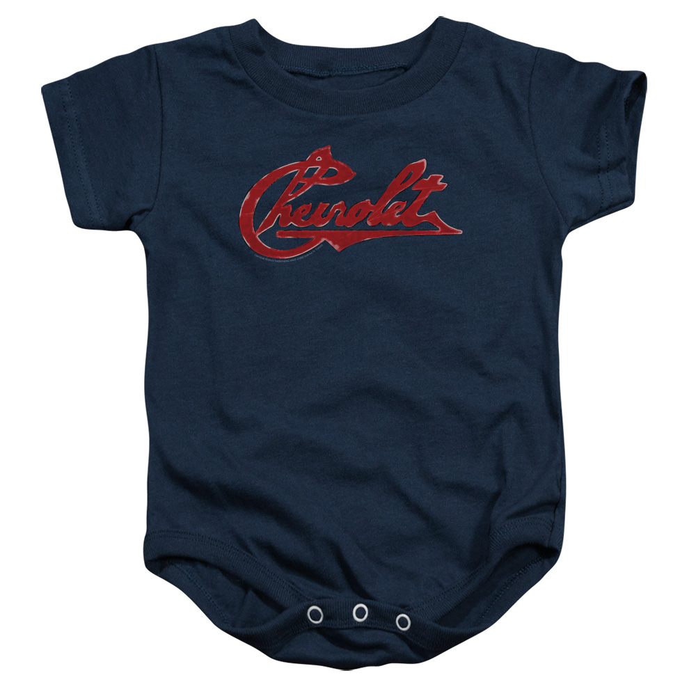 CHV109-SS-3 Chevrolet Script Distressed Infant Snapsuit, Navy - Large - 18 Month