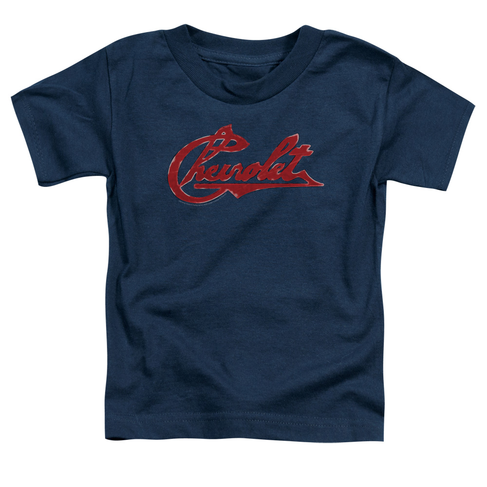 CHV109-TT-3 Chevrolet Script Distressed Toddler Short Sleeve T-Shirt, Navy - Large 4T