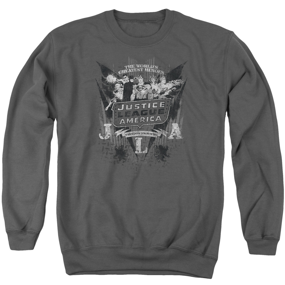 DCO535-AS-2 DC Greatest Heroes Adult Crewneck Sweatshirt, Charcoal - Medium