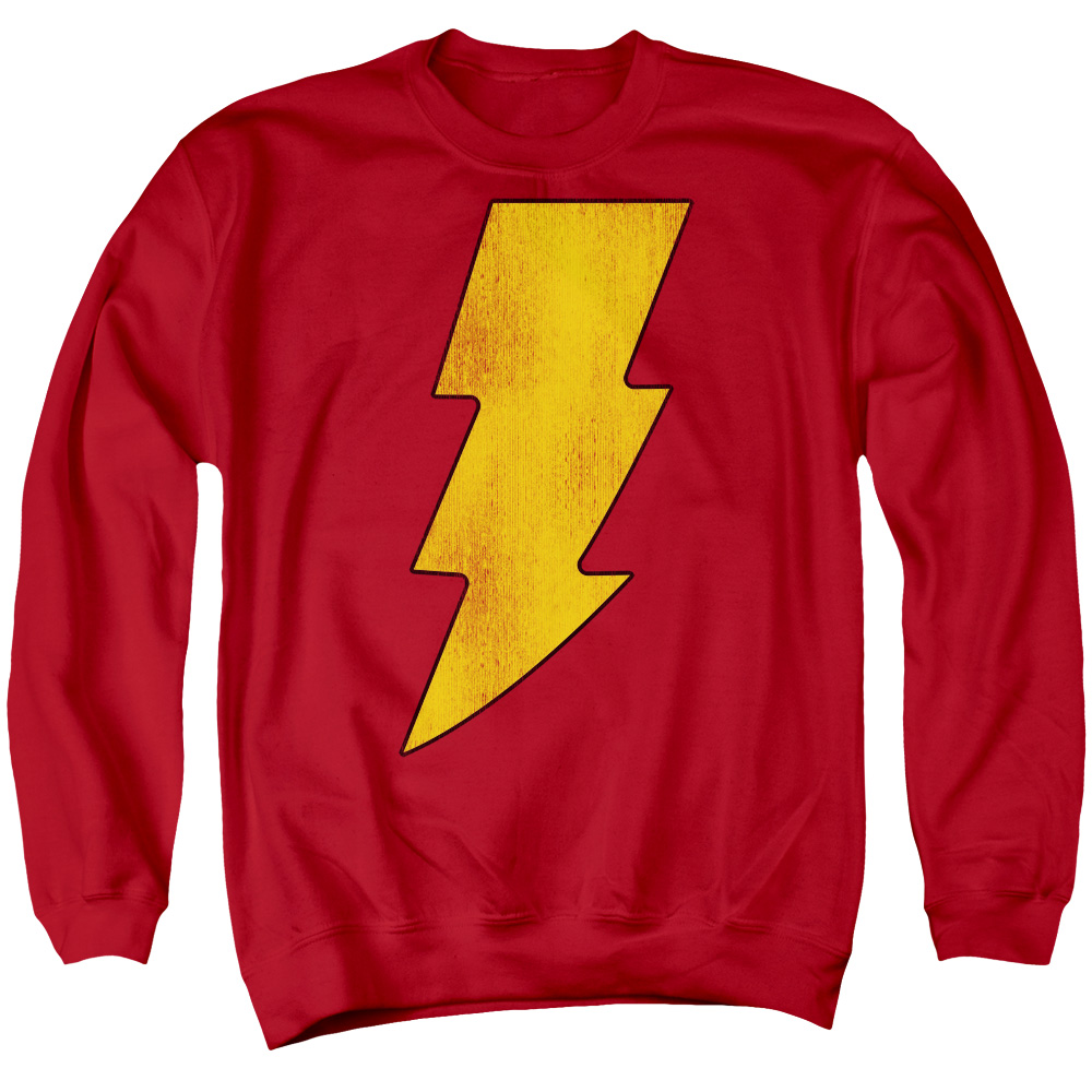 DCO268-AS-2 DC Shazam Logo Distressed Adult Crewneck Sweatshirt, Red - Medium
