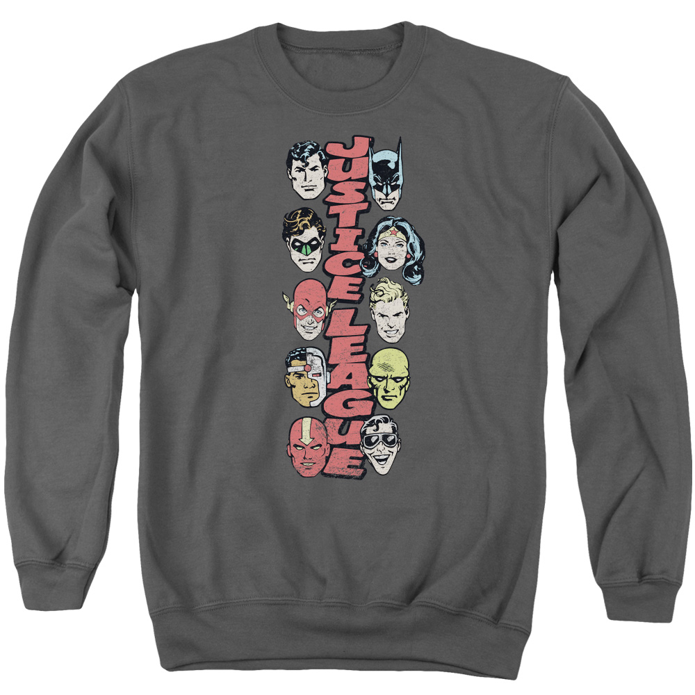 DCO818-AS-2 DC Stacked Justice Adult Crewneck Sweatshirt, Charcoal - Medium