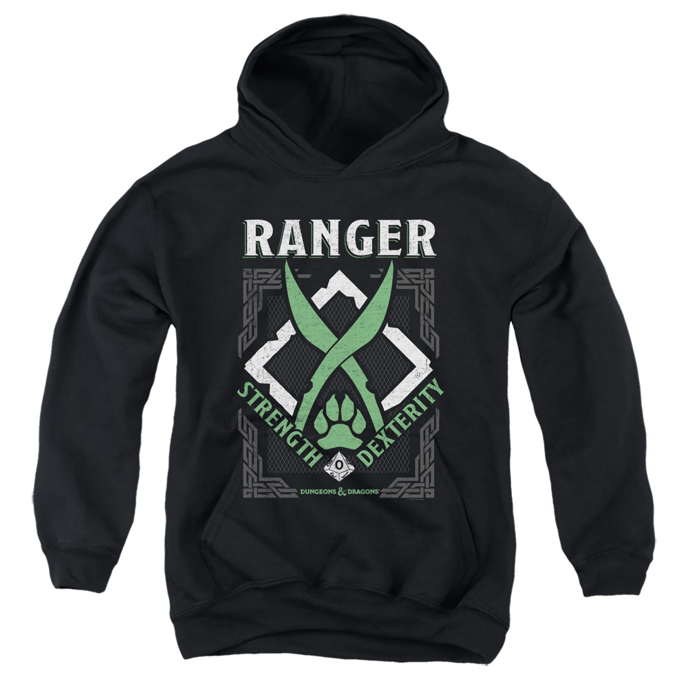 HBRO663-YFTH-2 Dungeons & Dragons Ranger Youth Hooded Sweatshirt, Black - Medium