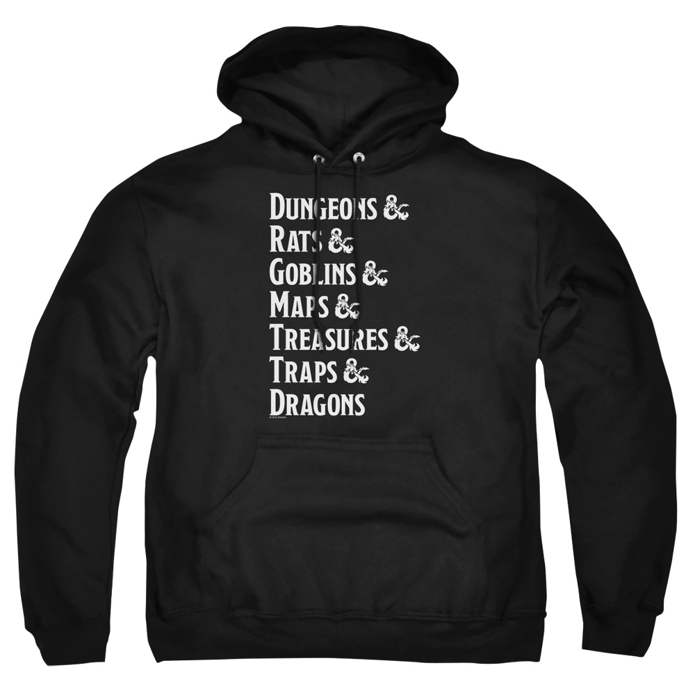 HBRO671-AFTH-2 Dungeons & Dragons Dungeon List Adult Pullover Hoodie, Black - Medium