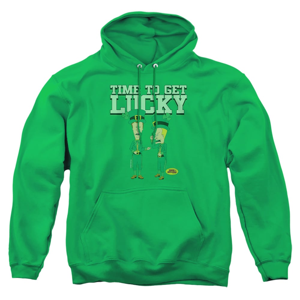 MTV10051SPD-AFTH-4 Beavis & Butthead St. Patricks Day Getting Lucky Adult Pullover Hoodie, Kelly Green - Extra Large