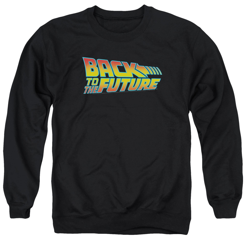 UNI340-AS-1 Back to the Future Logo Adult Crewneck Sweatshirt, Black - Small