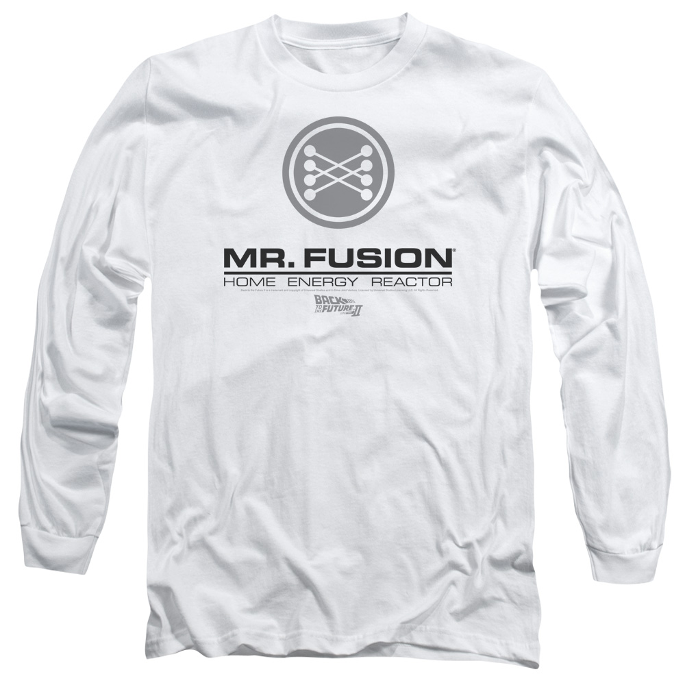UNI359-AL-2 Back to the Future II Mr. Fusion Logo Adult Long Sleeve T-Shirt, White - Medium