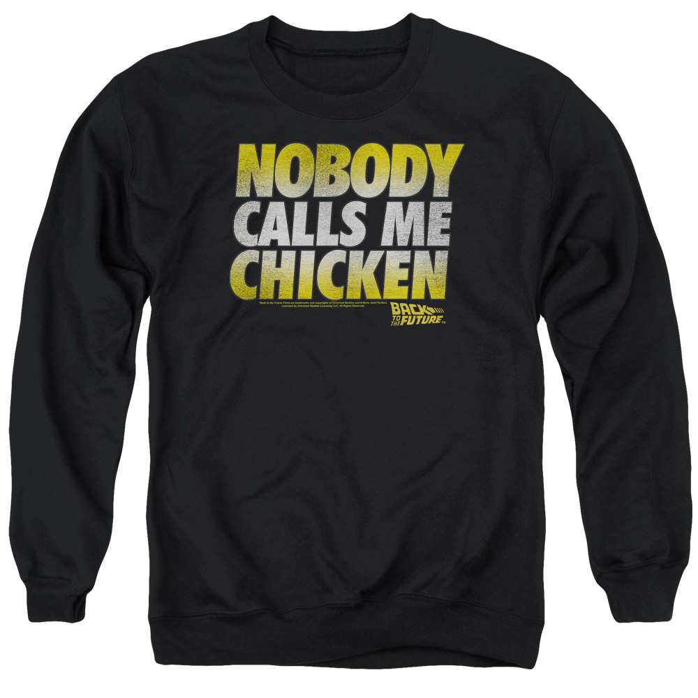 UNI916-AS-6 Back to the Future Chicken Adult Crewneck Sweatshirt, Black - 3X