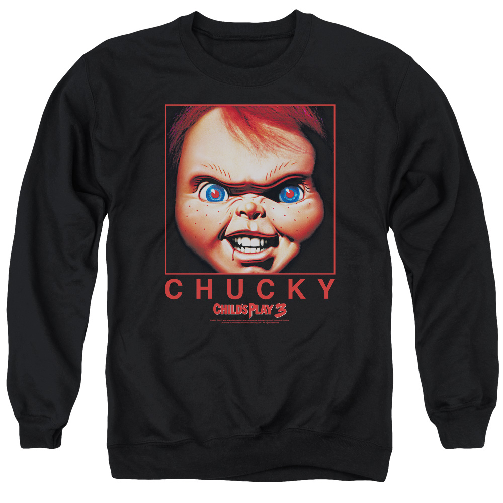 UNI917-AS-2 Childs Play Chucky Squared Adult Crewneck Sweatshirt, Black - Medium