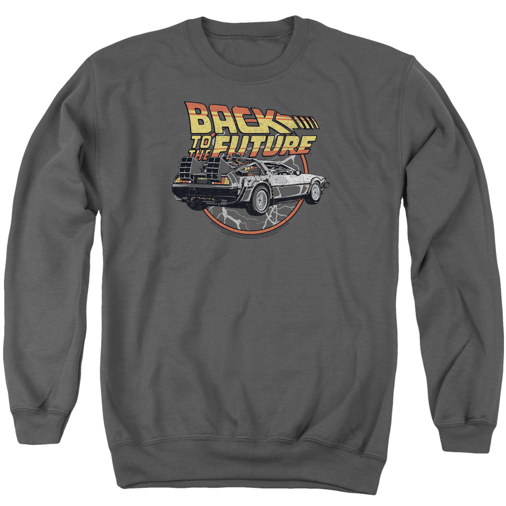 UNI991-AS-5 Back to the Future Time Machine Adult Crewneck Sweatshirt, Charcoal - 2X