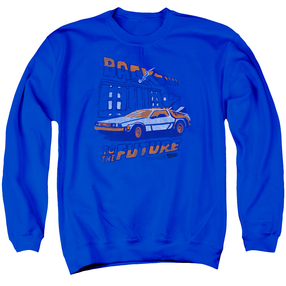 UNI475-AS-1 Back to the Future Lightning Strikes Adult Crewneck Sweatshirt, Royal - Small