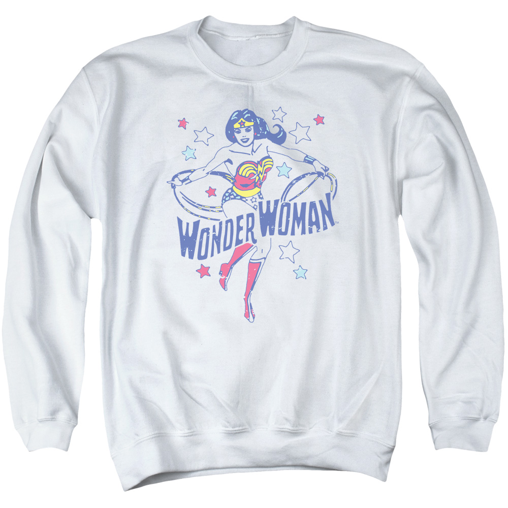 DCO762-AS-2 DC Wonder Stars Adult Crewneck Sweatshirt, White - Medium