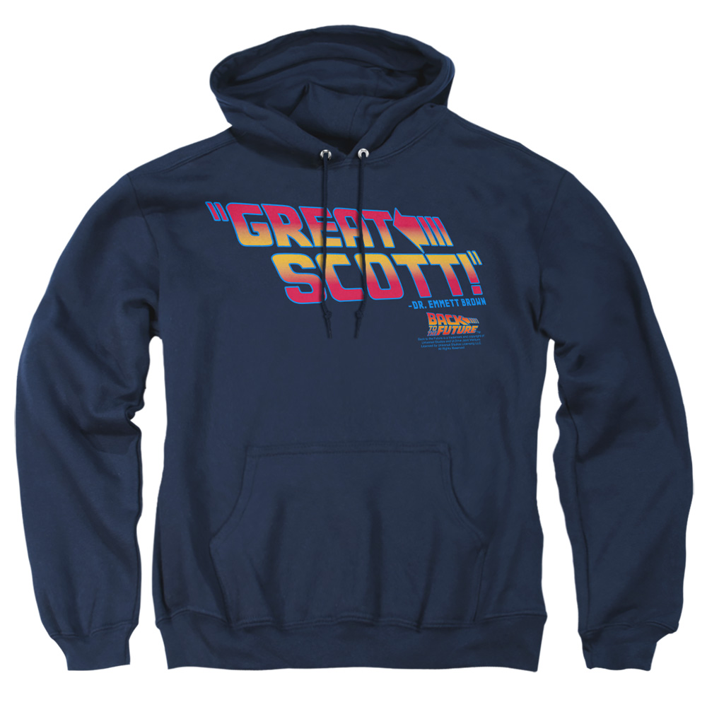 UNI277-AFTH-2 Back to the Future Great Scott Adult Pullover Hoodie, Navy - Medium