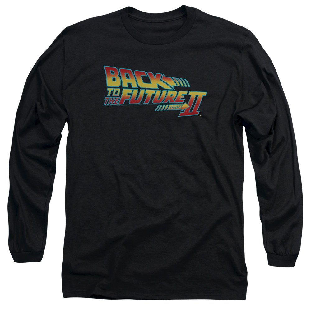 UNI341-AL-5 Back to the Future II Logo Adult Long Sleeve T-Shirt, Black - 2X