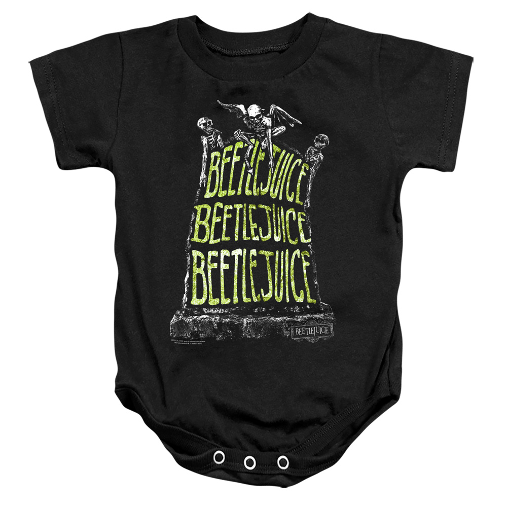 WBM1493-SS-2 Beetlejuice Headstone Name Infant Snapsuit, Black - Medium - 12 Month