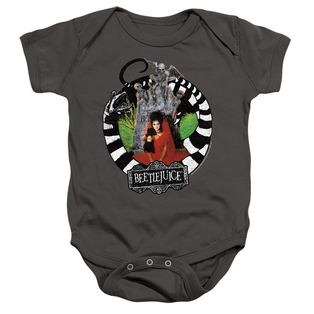 WBM1528-SS-4 Beetlejuice Lydia with Worms Infant Snapsuit, Charcoal - Extra Large - 24 Month