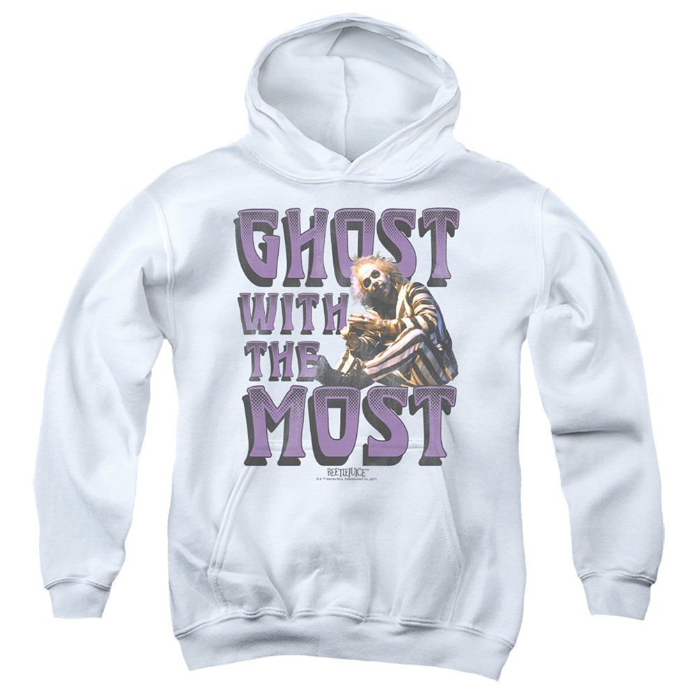 WBM1583-YFTH-2 Beetlejuice Most Youth Hooded Sweatshirt, White - Medium